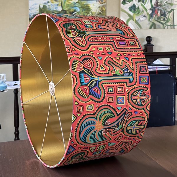 Tropical Caribbean Drum Lampshade with Gold Lining