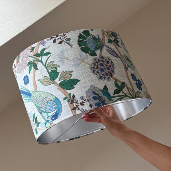 Chinoiserie Chintz Oval Brushed Silver Lampshade