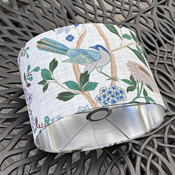 Chinoiserie Chintz Oval Brushed Silver Lampshade