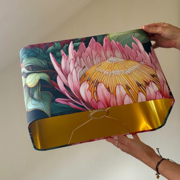 Ndebele Protea Gold-Lined Rounded Rectangle Lampshade