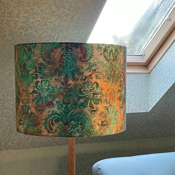 Turquoise Damask Double-Sided Handmade Drum Lampshade
