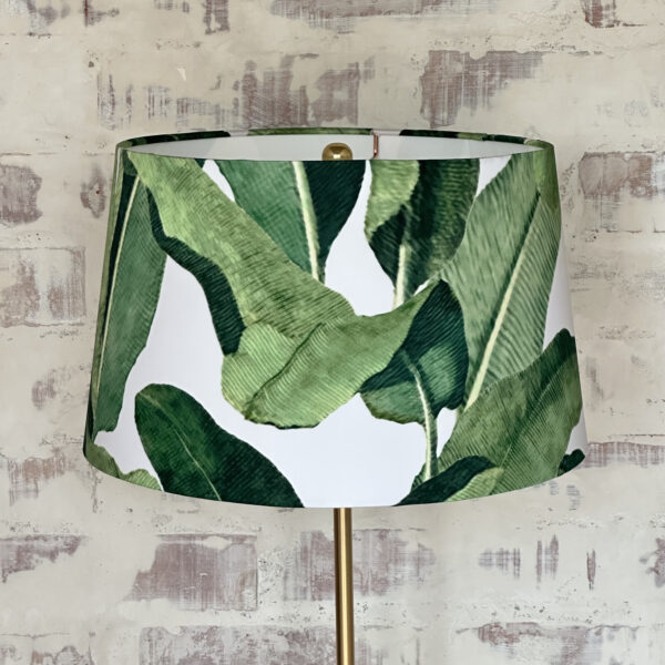 Tropical Jungle Leaves White Lined Lampshade