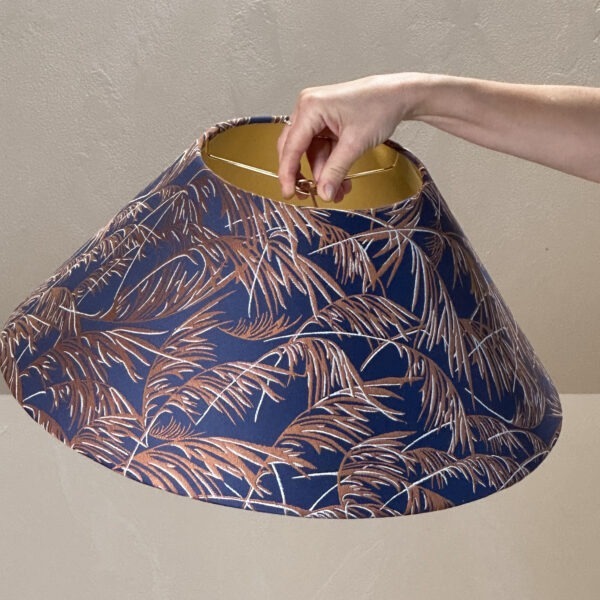 Frozen Leaves Navy Gold Lined Lampshade