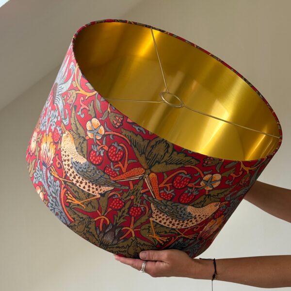 Red Strawberry Thief Morris Lampshade Gold Lined