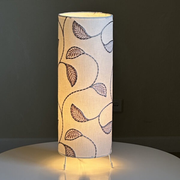 Embroidered Leaves White Lined Table Lamp