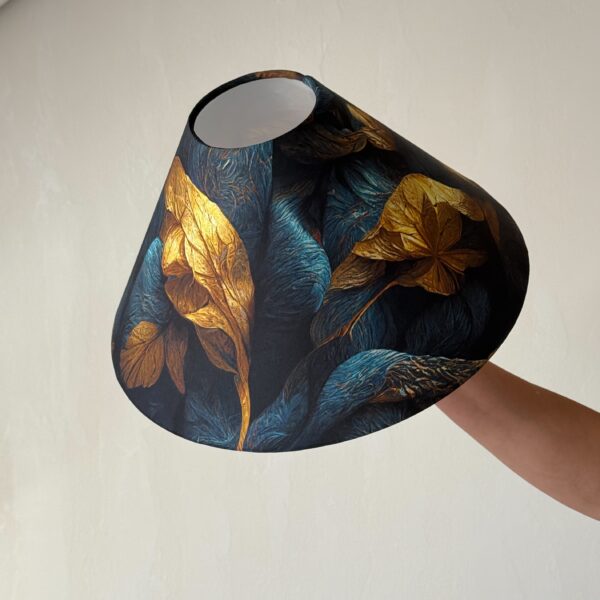 Dark Botanical Empire Lampshade Golden Leaf Design