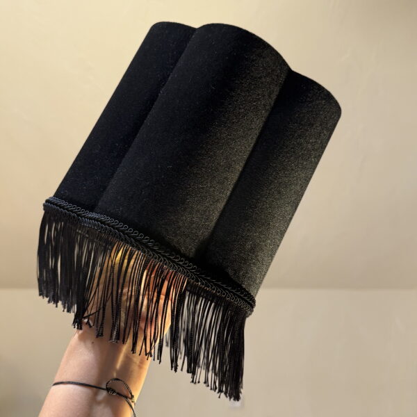 Scalloped Black Velvet Fringe Gold Lampshade