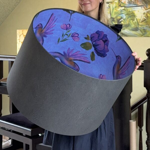 Double Sided Hummingbird Floral Grey Brown Lampshade