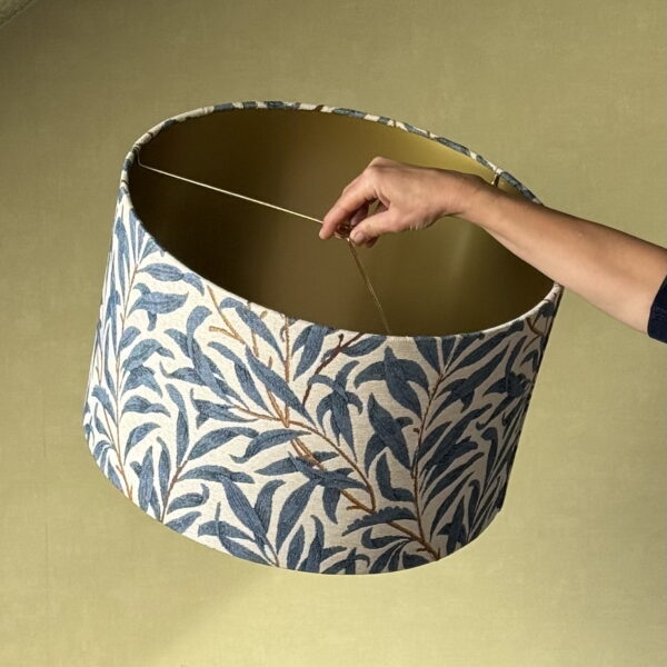 Blue Willow Leaf Fabric Matte Gold Lampshade