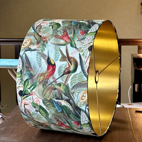 Exotic Hummingbird Paradise Lampshade – Brushed Gold Interior