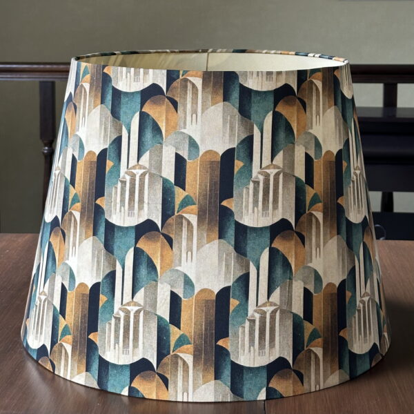 Art Deco Skyline Double-Sided Lampshade – Teal, Gold & Yellow