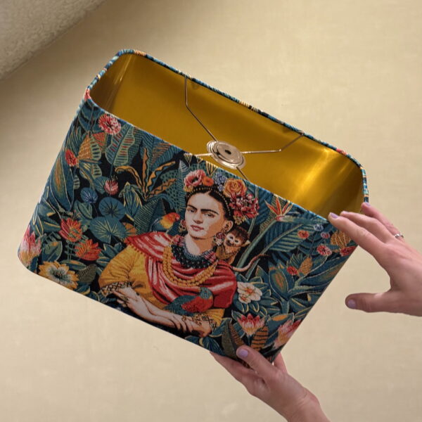 Frida Jungle Ocean Blue Lampshade Lined Brushed Gold