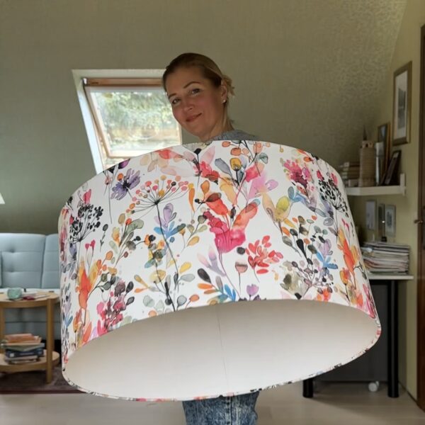 Wild Grasses Floral Drum Lampshade with White Lining