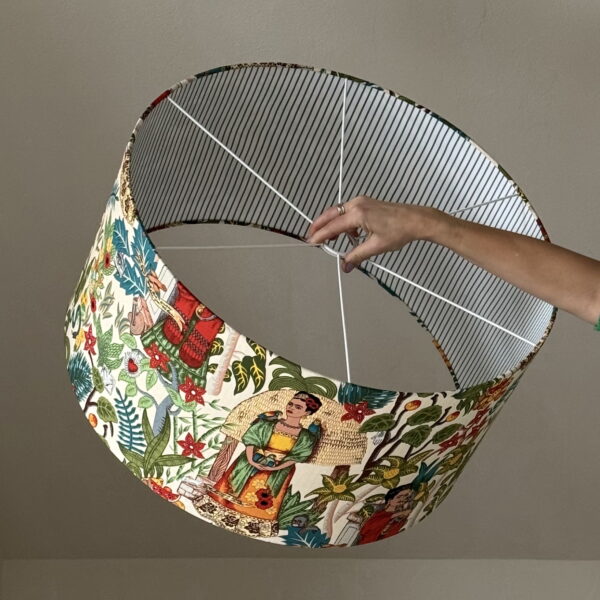 Frida’s Garden Tea Double-Sided Drum Lampshade with Striped Interior