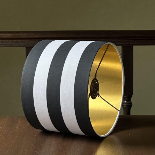 Black and White Striped Drum Lampshade with Gold Lining