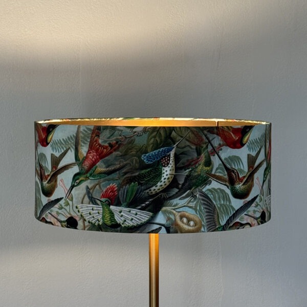 Slim Hummingbird Paradise Brushed Copper Lined Lampshade