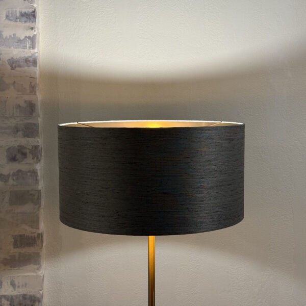 Minimal Grey Drum Lampshade with Brushed Copper