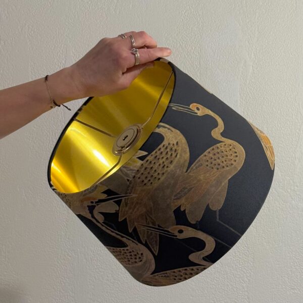 Elegant Crane Print Gold Lined Lampshade