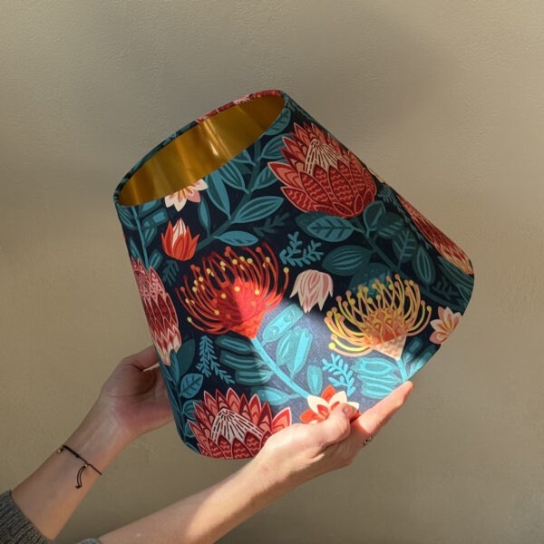 Protea Chintz Navy Empire Lampshade Brushed Gold