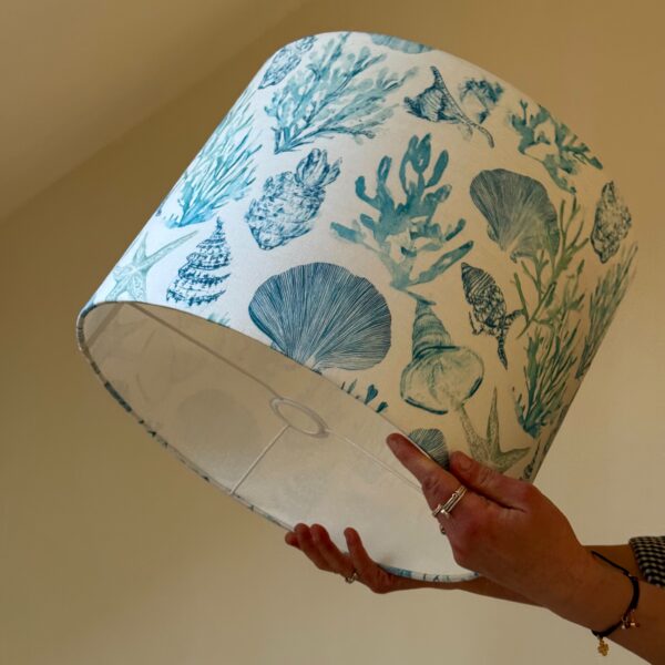 Coastal Seashell Drum Lampshade Blue