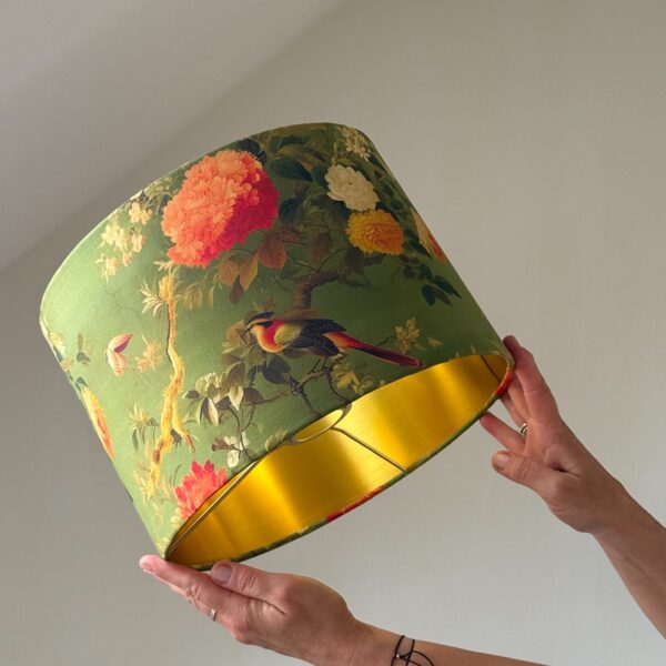 Victorian Birds Gold Lined Lampshade Glow